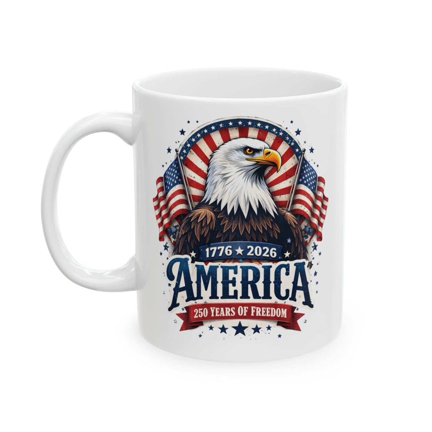 Patriotic America Ceramic Mug – USA Flag & Bald Eagle Coffee Cup (11oz, 15oz)