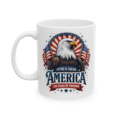 Patriotic America Ceramic Mug – USA Flag & Bald Eagle Coffee Cup (11oz, 15oz)
