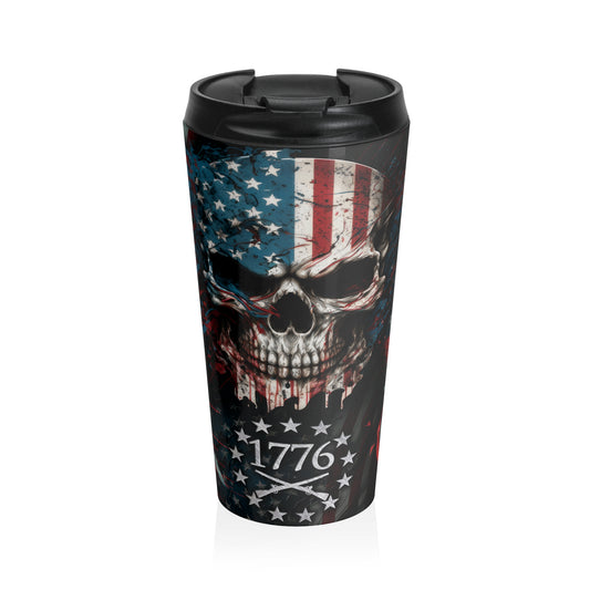 Patriotic Skull Travel Mug - 1776 Freedom Design