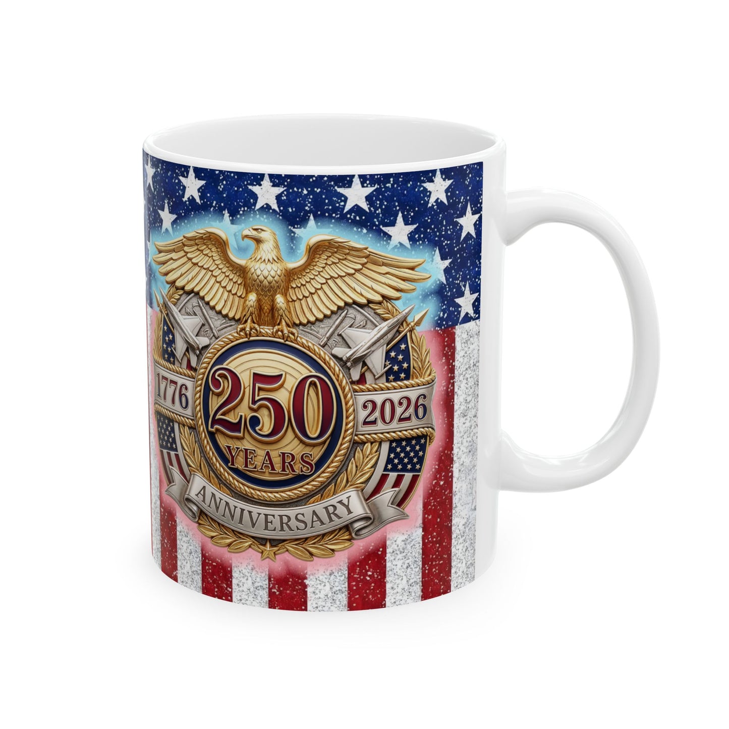 1776–2026 Patriotic American Flag Ceramic Mug – Anniversary Eagle Emblem (11oz/15oz)