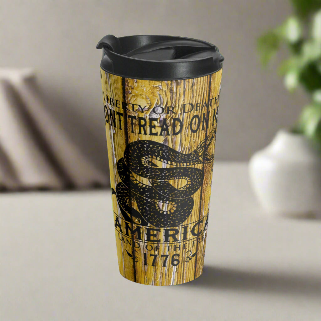 Liberty or Death Don't Tread On Me Patriotic Stainless Steel Travel Mug,  Gift, Independence Day Thermos, USA Patriotic Drinkware - Old Glory 1776 Apparel