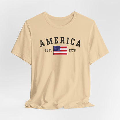 America Est 1776 Patriotic Unisex T-Shirt (Black Print) Celebrate Freedom and Liberty, Independence Day Shirt