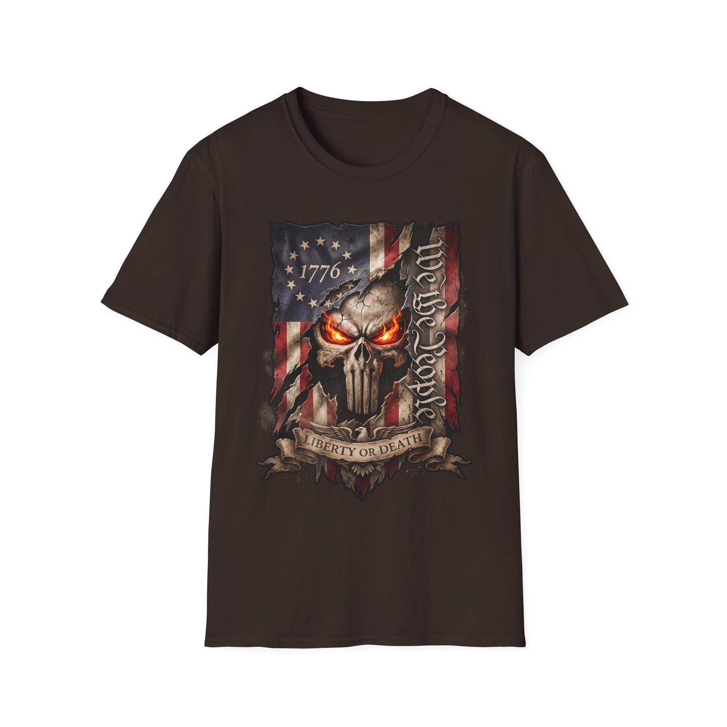Patriotic Skull T-Shirt — "Liberty or Death" American Flag Graphic