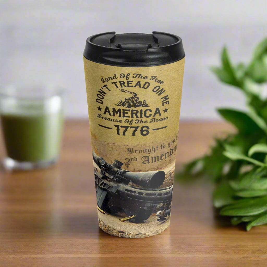 Land Of The Free Don't Tread On Me Patriotic Stainless Steel Travel Mug,  Gift, Independence Day Thermos, USA Patriotic Drinkware - Old Glory 1776 Apparel