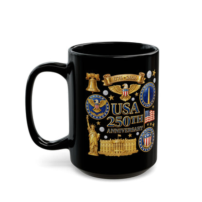 USA 250th Anniversary Black Mug — Patriotic 1776–2026 Commemorative Coffee Cup