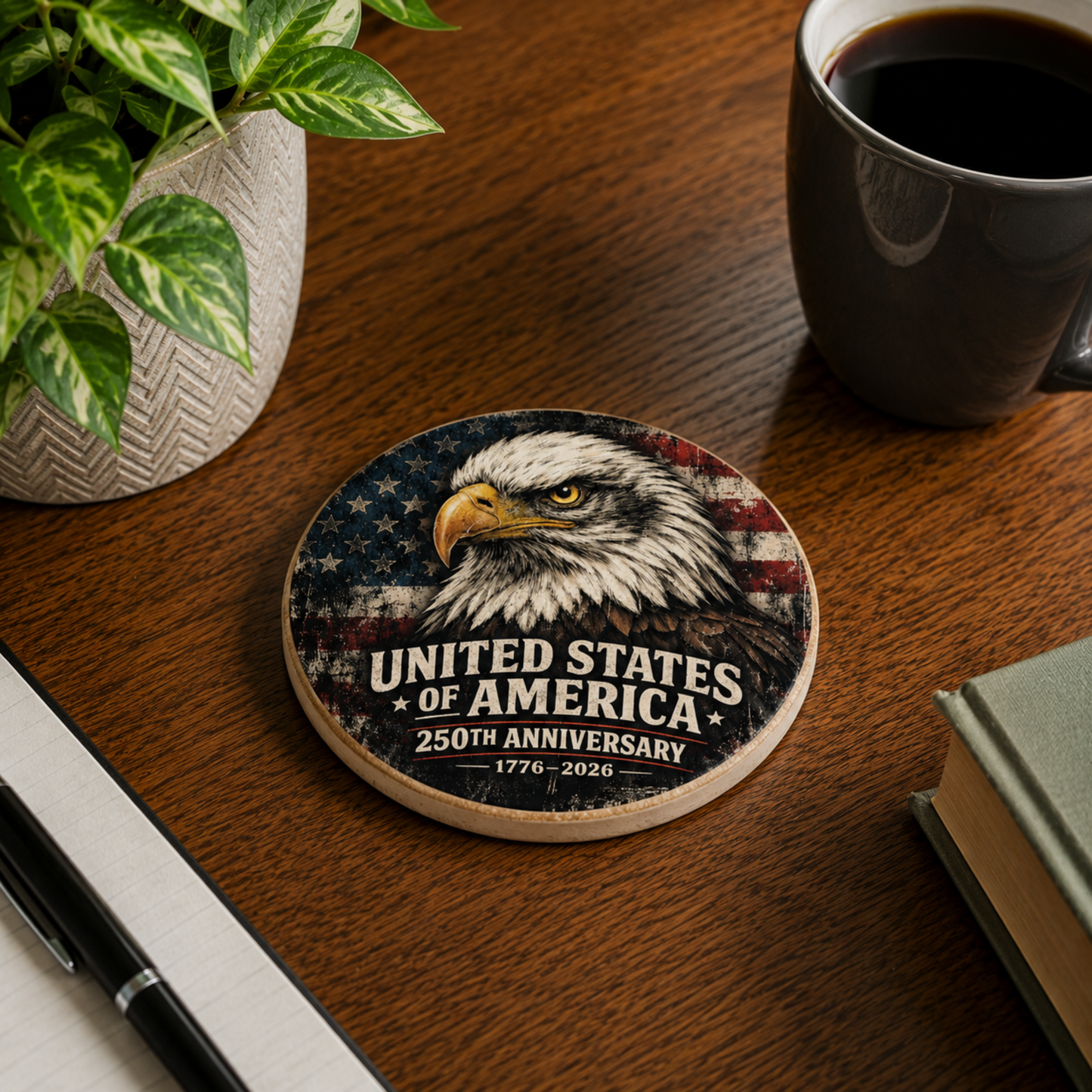 250th Anniversary USA Eagle Ceramic Coaster — United States of America Patriotic Drink Coaster