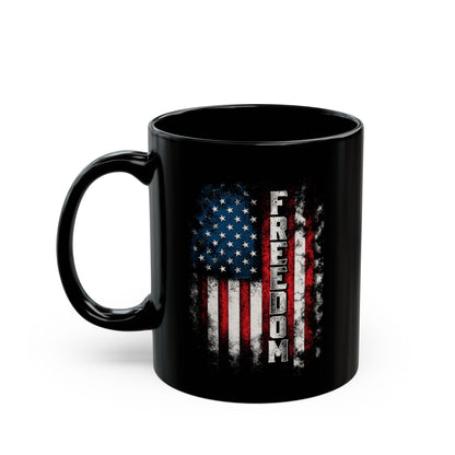 Bold FREEDOM USA Mug – 11oz/15oz Black Ceramic, American Pride