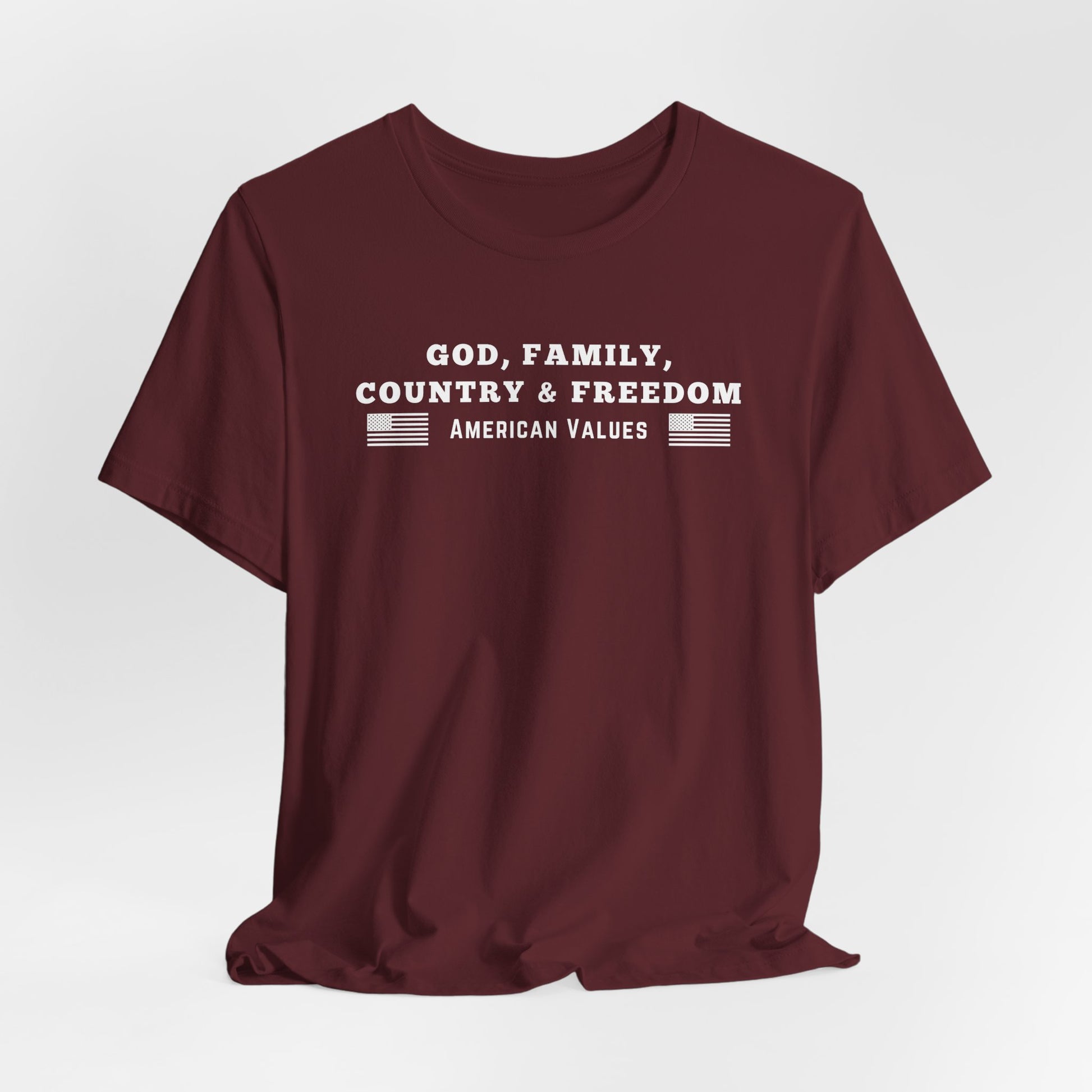 God, Family, Country & Freedom Unisex Tee - Patriotic Shirt, American Pride Tshirt, USA Patriotic Apparel, Independence Day Tee, Memorial - Old Glory 1776 Apparel