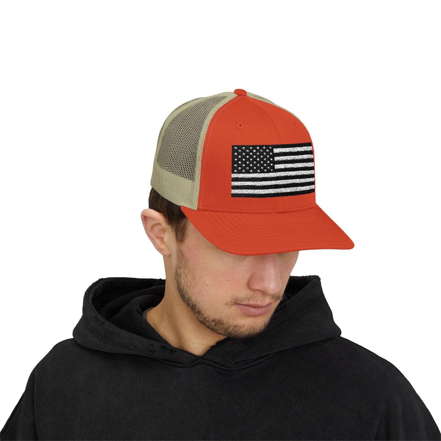 Patriotic Snapback Trucker Cap - American Flag Design