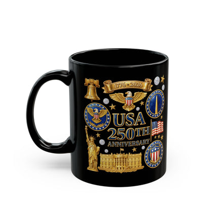 USA 250th Anniversary Black Mug — Patriotic 1776–2026 Commemorative Coffee Cup