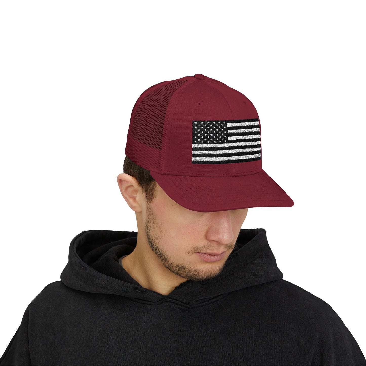 Patriotic Snapback Trucker Cap - American Flag Design