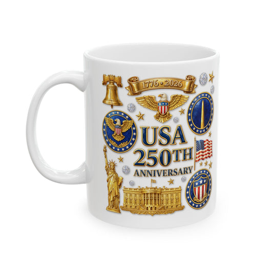 Patriotic US Symbols Ceramic Mug – Liberty Bell, Eagle & Statues 11oz/15oz