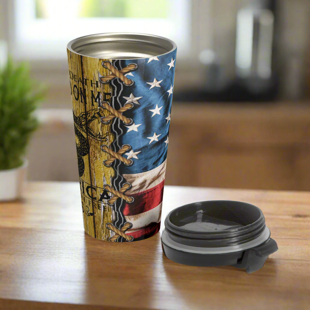 Liberty or Death Don't Tread On Me Patriotic Stainless Steel Travel Mug,  Gift, Independence Day Thermos, USA Patriotic Drinkware - Old Glory 1776 Apparel