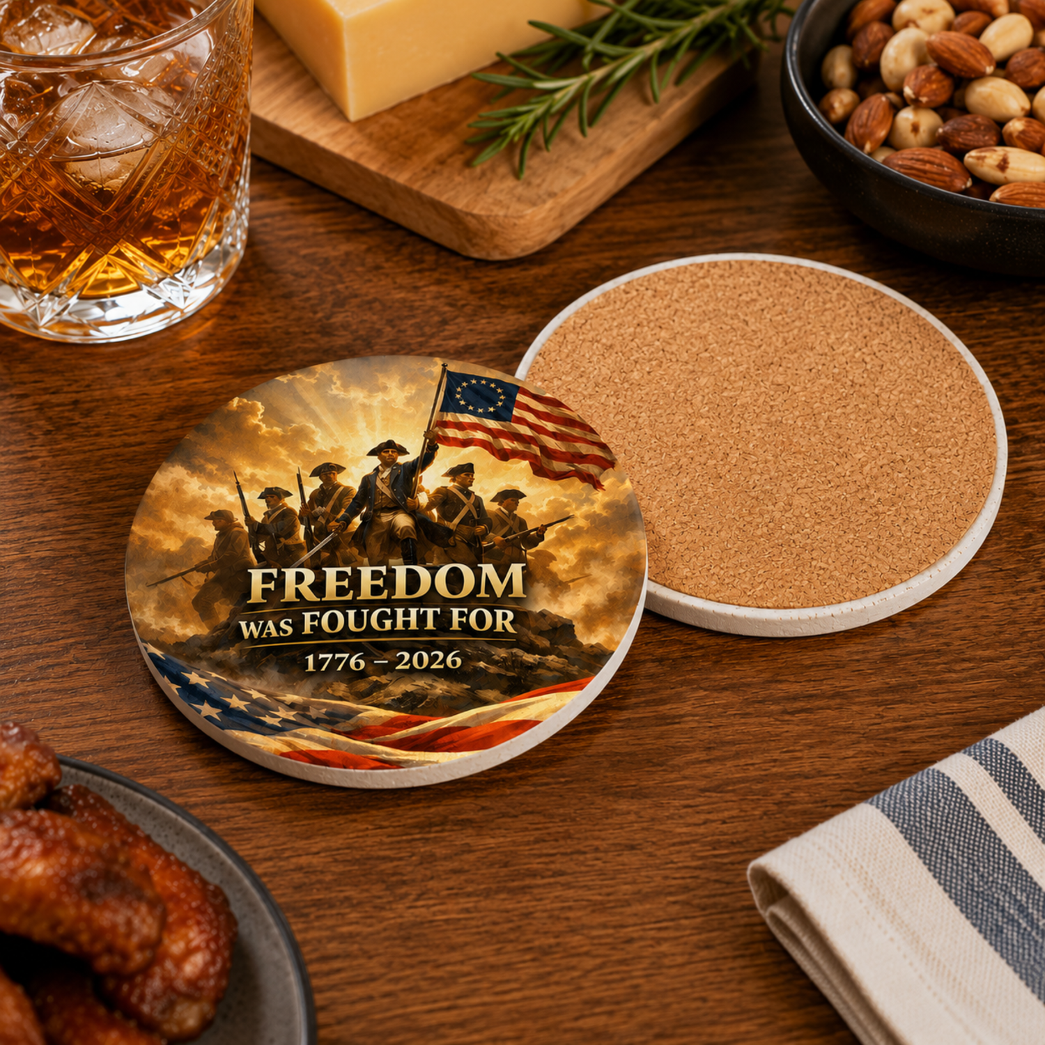 Freedom Was Fought For Ceramic Coaster — 1776–2026 Patriotic Revolutionary War Design
