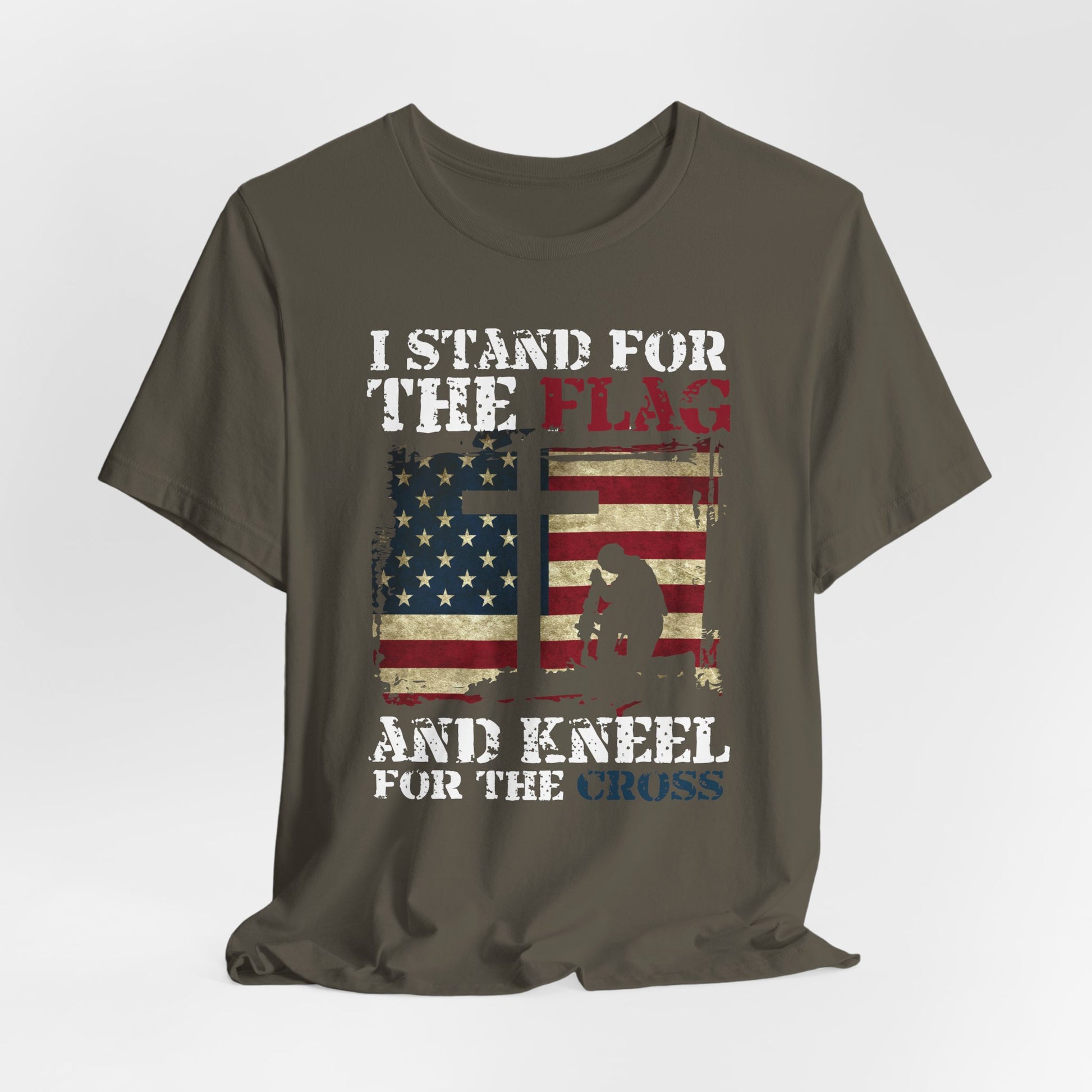 I Stand For The Flag and Kneel For The Cross Unisex Tee, Support Troops T-Shirt, American Pride Shirt, Patriotic Apparel - Old Glory 1776 Apparel