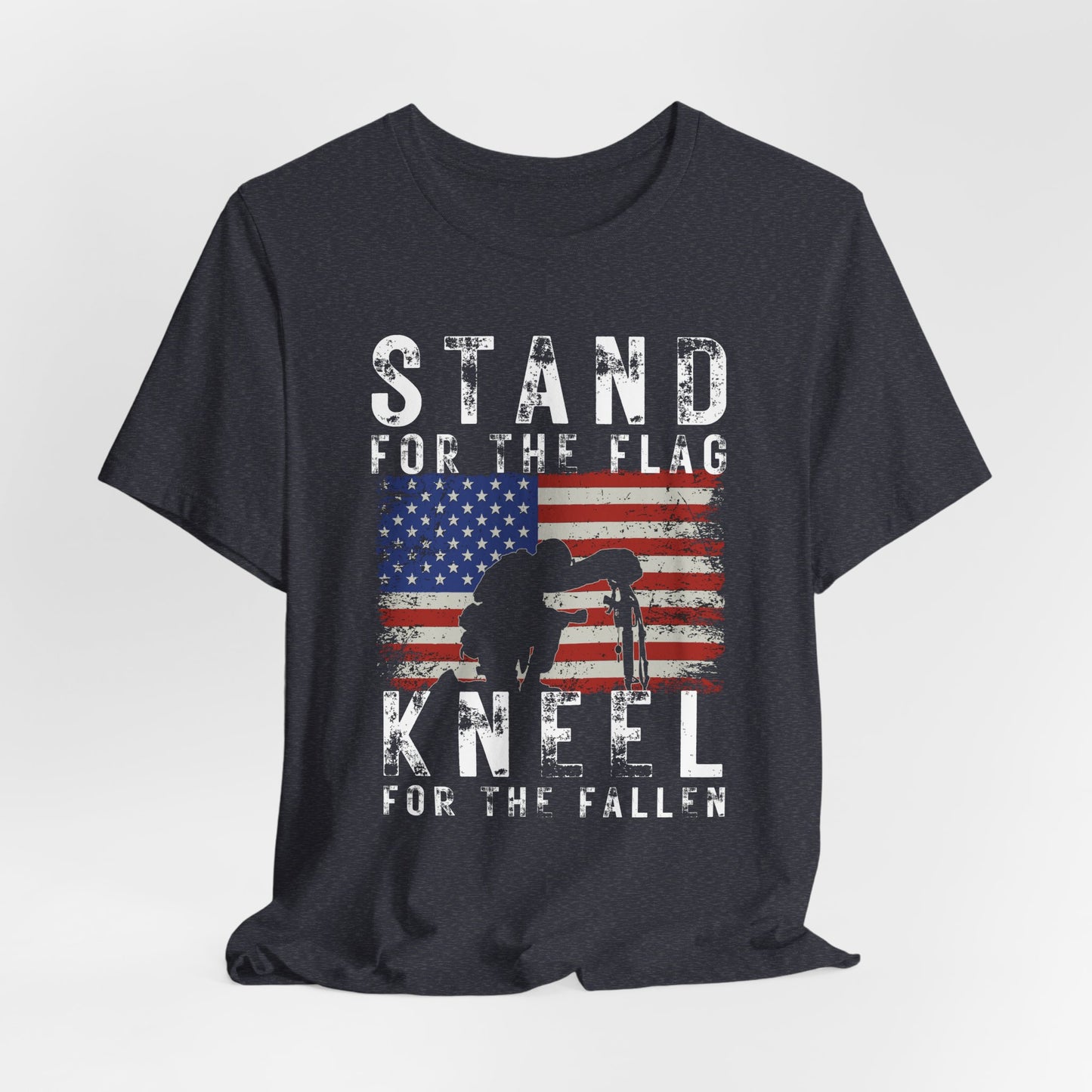 Stand for the Flag Kneel for the fallen Patriotic Unisex T-Shirt, Tee, Memorial Day Shirt, July 4th Gift, Veteran Apparel, Red White Blue - Old Glory 1776 Apparel