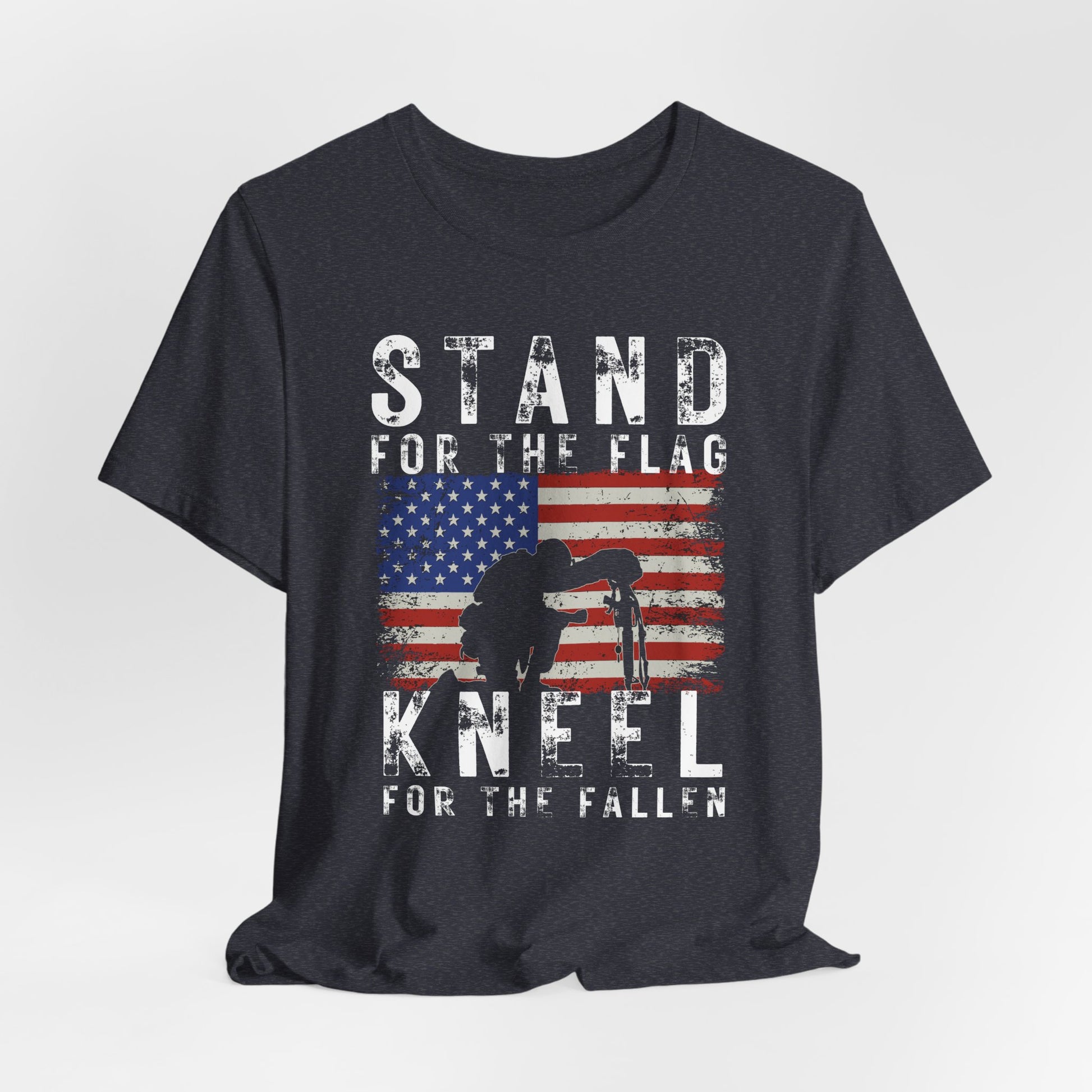 Stand for the Flag Kneel for the fallen Patriotic Unisex T-Shirt, Tee, Memorial Day Shirt, July 4th Gift, Veteran Apparel, Red White Blue - Old Glory 1776 Apparel