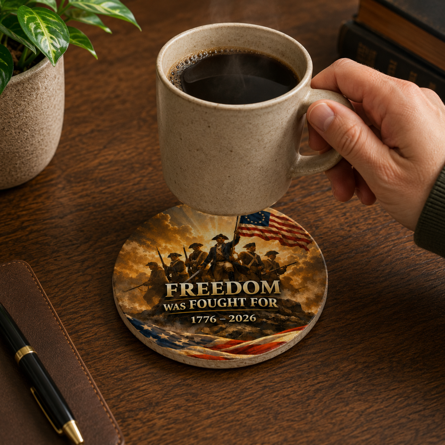Freedom Was Fought For Ceramic Coaster — 1776–2026 Patriotic Revolutionary War Design