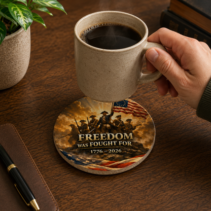 Freedom Was Fought For Ceramic Coaster — 1776–2026 Patriotic Revolutionary War Design