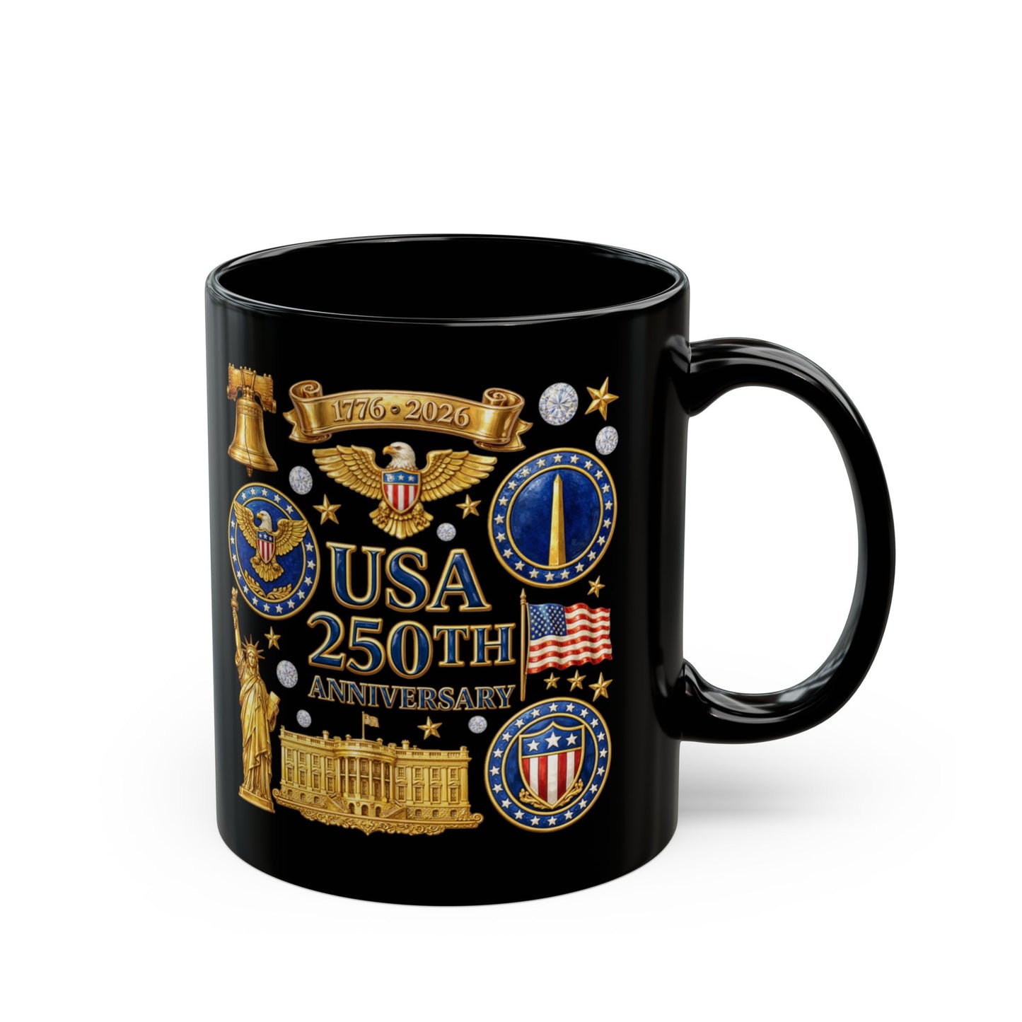 USA 250th Anniversary Black Mug — Patriotic 1776–2026 Commemorative Coffee Cup