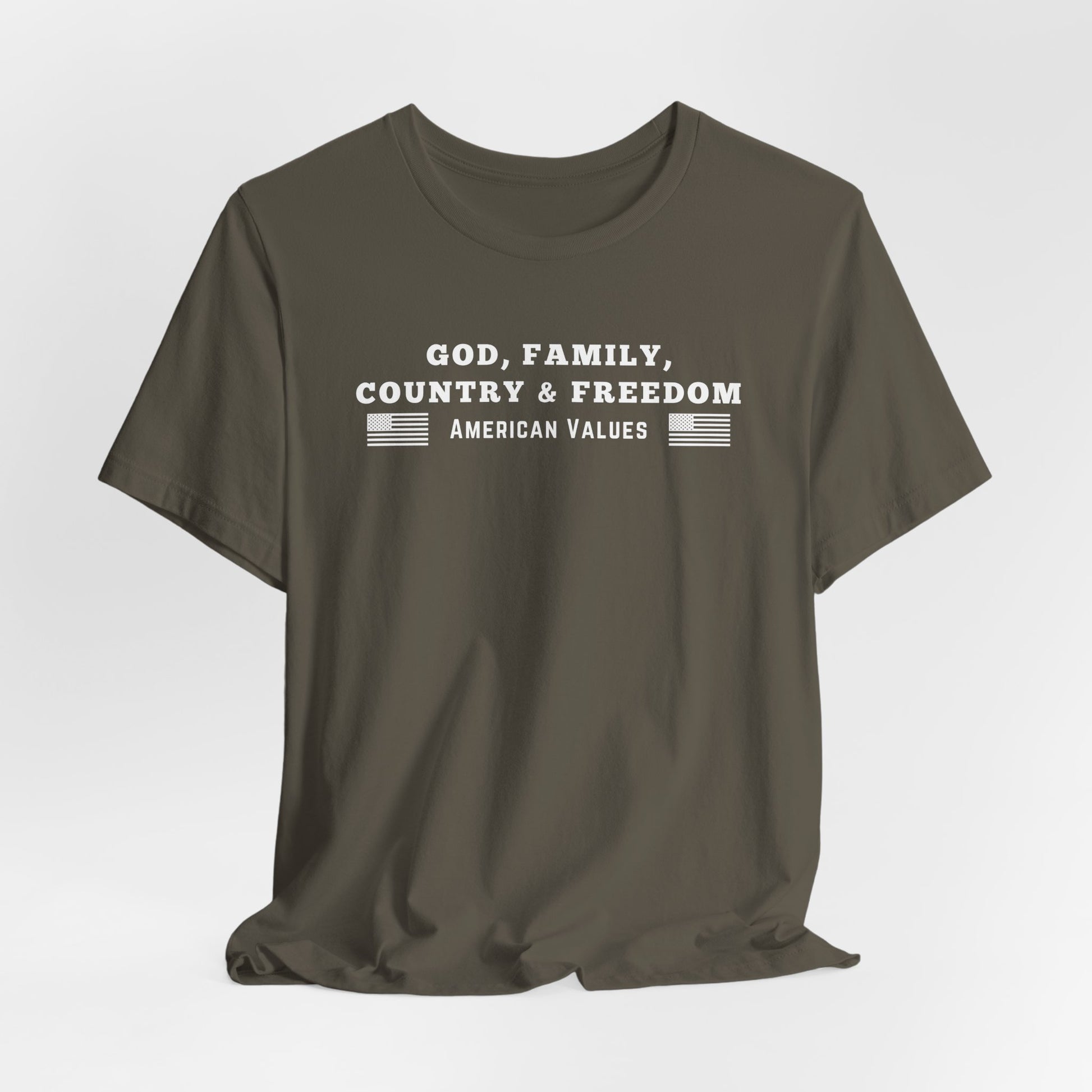 God, Family, Country & Freedom Unisex Tee - Patriotic Shirt, American Pride Tshirt, USA Patriotic Apparel, Independence Day Tee, Memorial - Old Glory 1776 Apparel