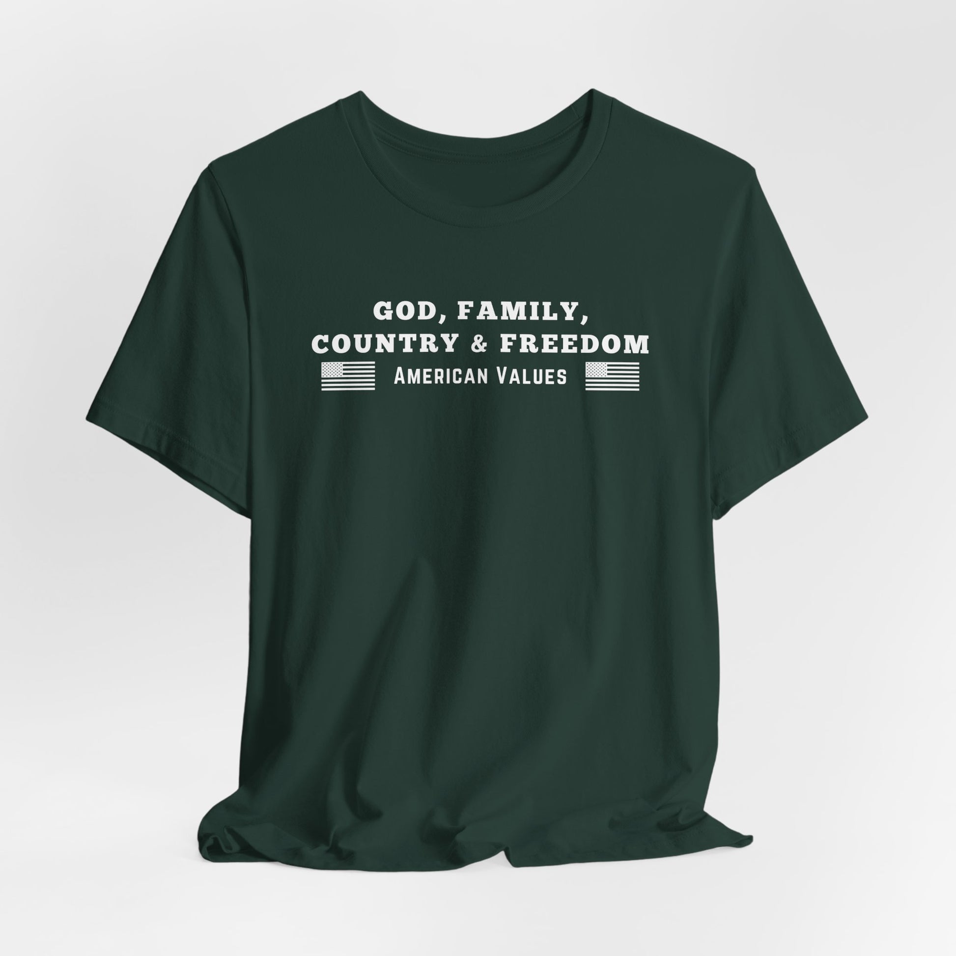God, Family, Country & Freedom Unisex Tee - Patriotic Shirt, American Pride Tshirt, USA Patriotic Apparel, Independence Day Tee, Memorial - Old Glory 1776 Apparel