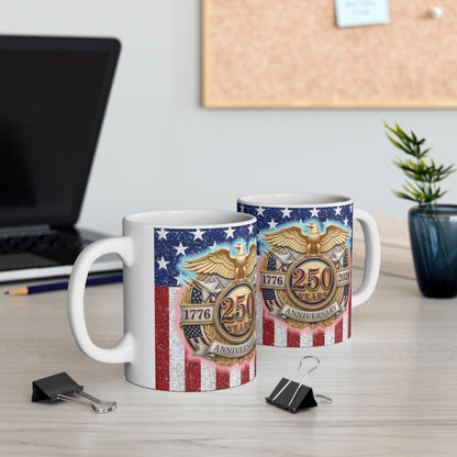 1776–2026 Patriotic American Flag Ceramic Mug – Anniversary Eagle Emblem (11oz/15oz)