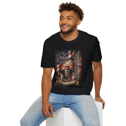 Patriotic Skull T-Shirt — "Liberty or Death" American Flag Graphic