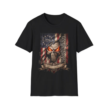 Patriotic Skull T-Shirt — "Liberty or Death" American Flag Graphic