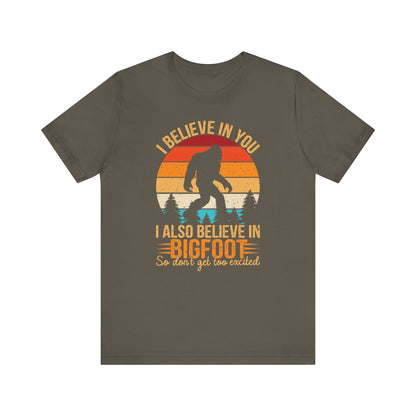 Bigfoot Believer Tee, Fun Graphic T-Shirt, Unisex Casual Wear, Nature Lover Gift, Adventure Shirt, Outdoor Humor Top