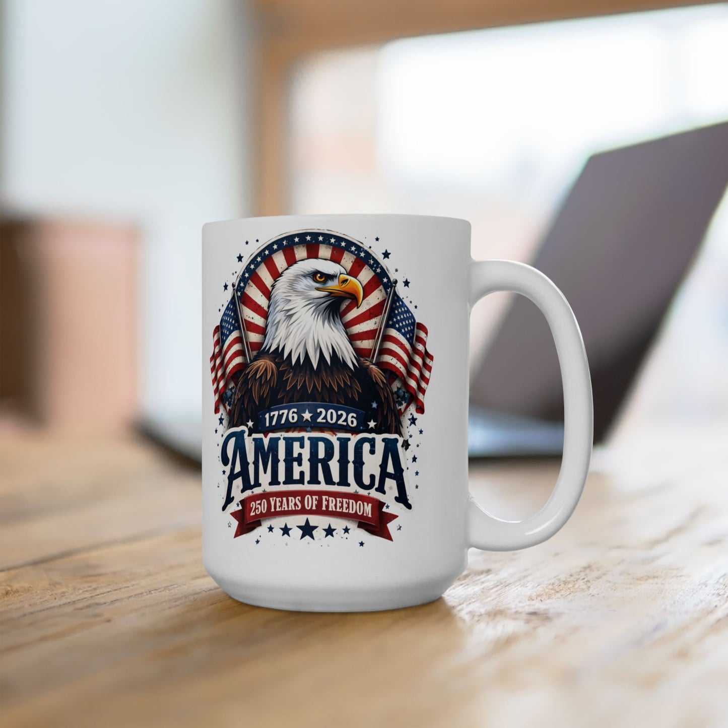 Patriotic America Ceramic Mug – USA Flag & Bald Eagle Coffee Cup (11oz, 15oz)