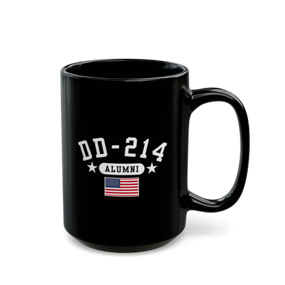 Veteran Retirement Black Mug, DD-214 Alumni Coffee Cup, 11oz & 15oz, Military Appreciation Gift, Personalized Mug, US Flag Ceramic Drinkware