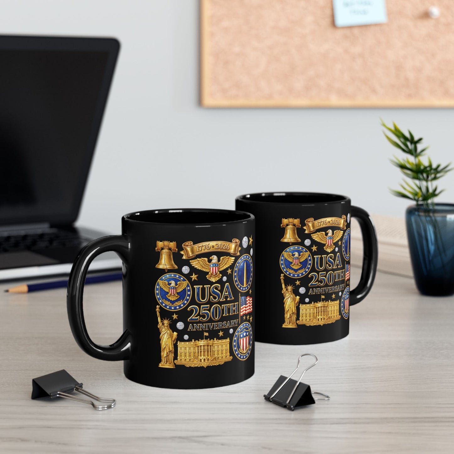 USA 250th Anniversary Black Mug — Patriotic 1776–2026 Commemorative Coffee Cup