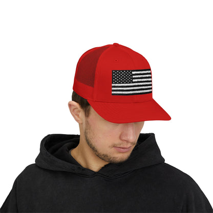 Patriotic Snapback Trucker Cap - American Flag Design