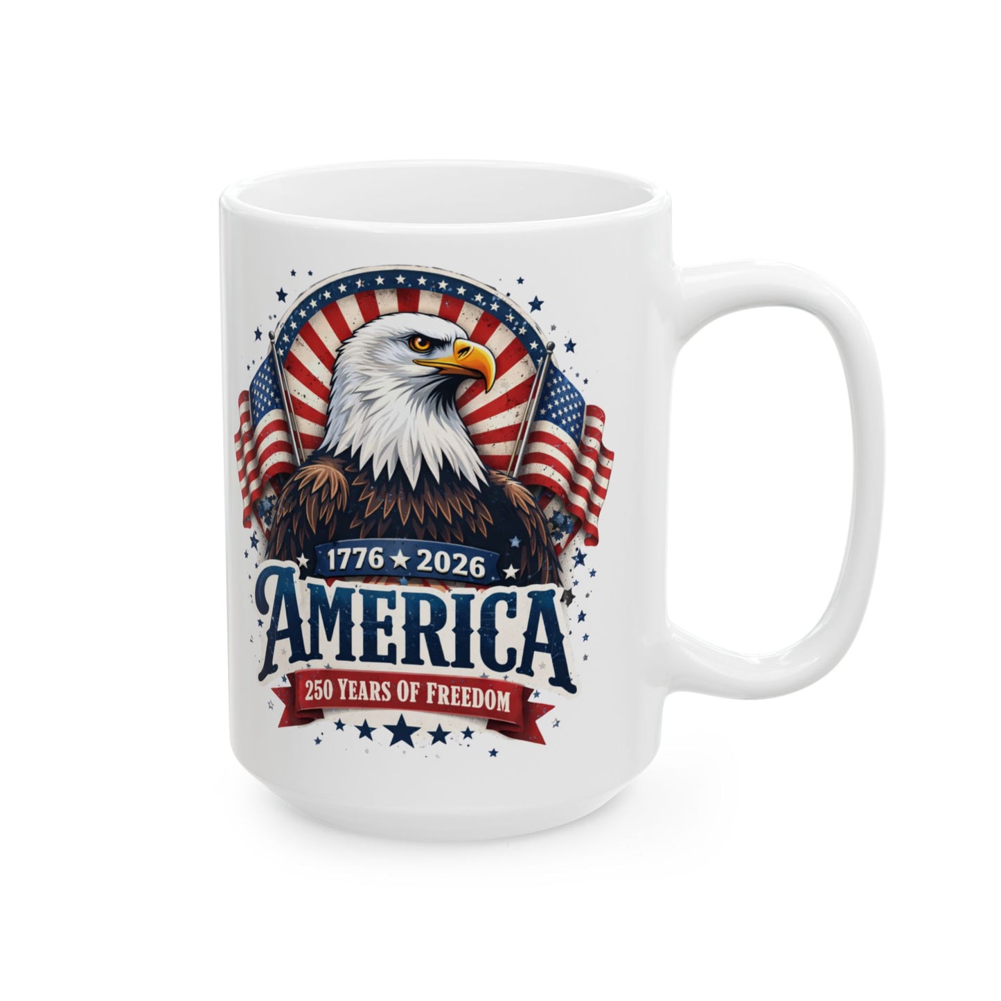 Patriotic America Ceramic Mug – USA Flag & Bald Eagle Coffee Cup (11oz, 15oz)