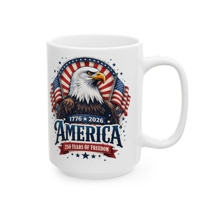 Patriotic America Ceramic Mug – USA Flag & Bald Eagle Coffee Cup (11oz, 15oz)