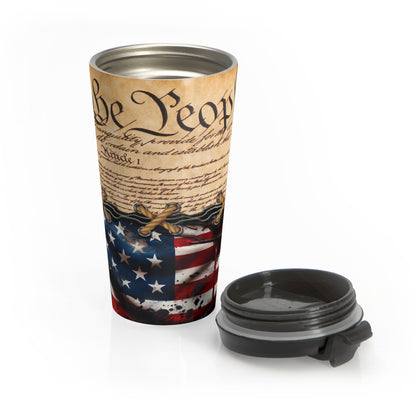 We The People 15oz Stainless Steel Travel Mug - Inspired by the Constitution and American Spirit