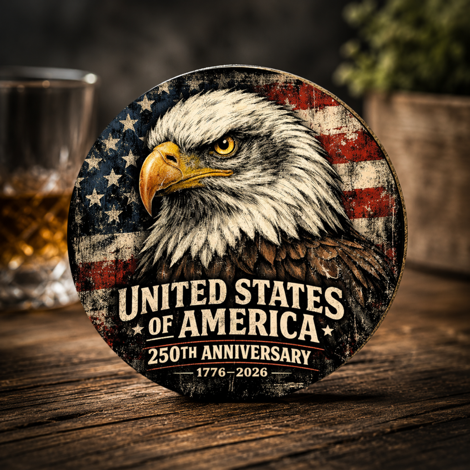 250th Anniversary USA Eagle Ceramic Coaster — United States of America Patriotic Drink Coaster