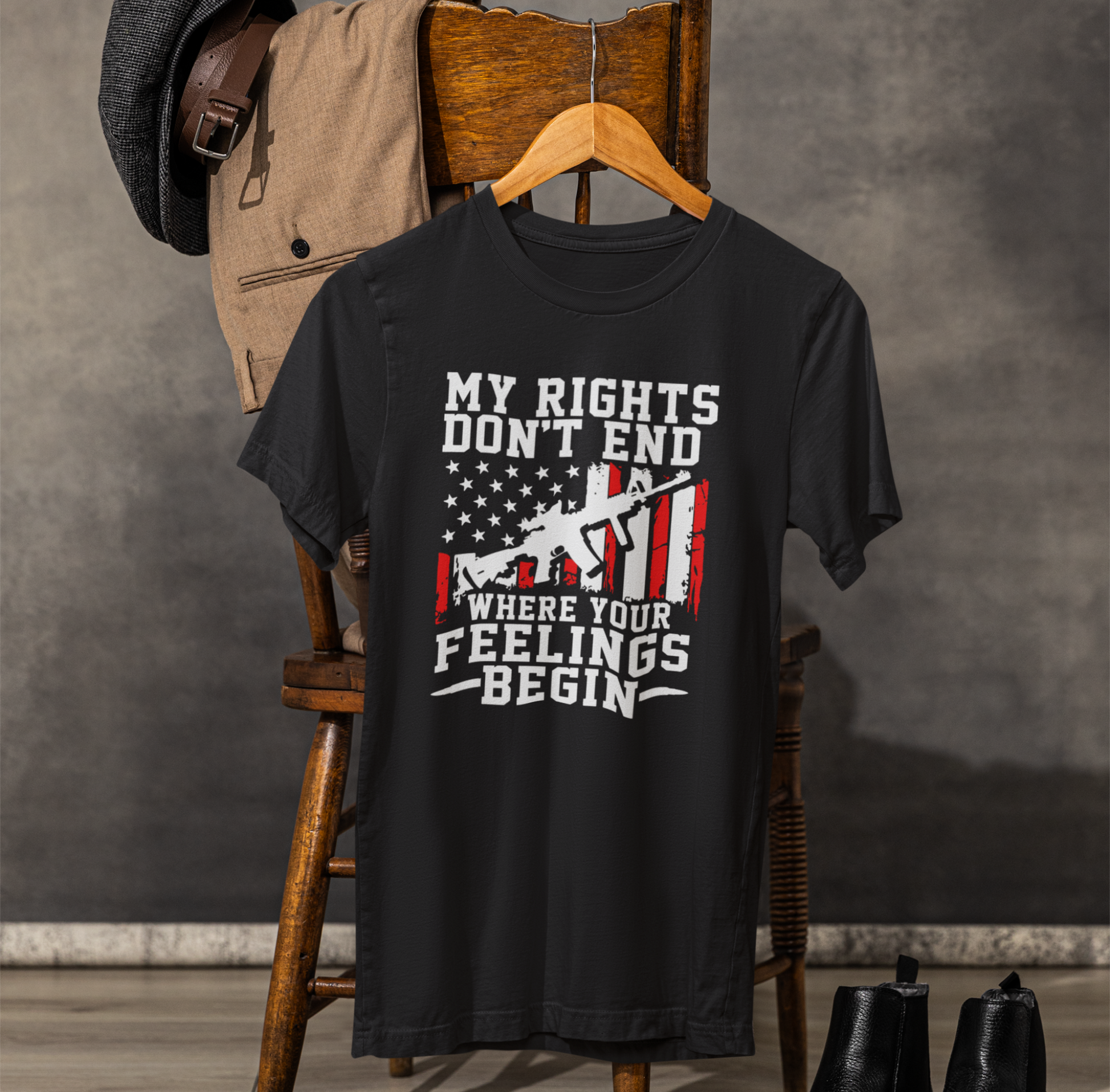 My Rights Don't End Where Your Feelings Begin Unisex T-Shirt, Patriotic Tee, Political T-Shirt - Premium T-Shirt from Printify - Just $26.99! Shop now at Old Glory 1776 Apparel