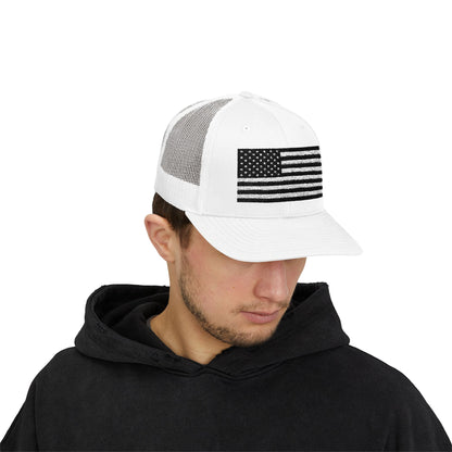 Patriotic Snapback Trucker Cap - American Flag Design
