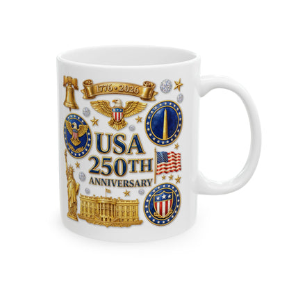 Patriotic US Symbols Ceramic Mug – Liberty Bell, Eagle & Statues 11oz/15oz