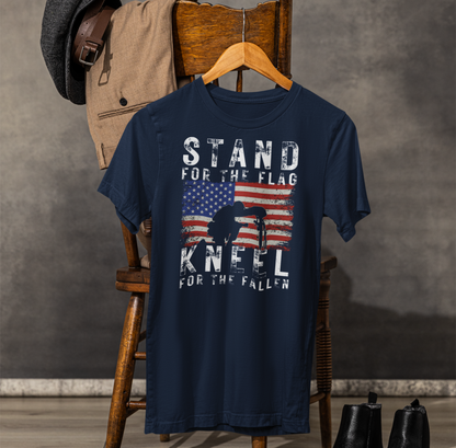 Stand for the Flag Kneel for the fallen Patriotic Unisex T-Shirt, Tee, Memorial Day Shirt, July 4th Gift, Veteran Apparel, Red White Blue - Old Glory 1776 Apparel
