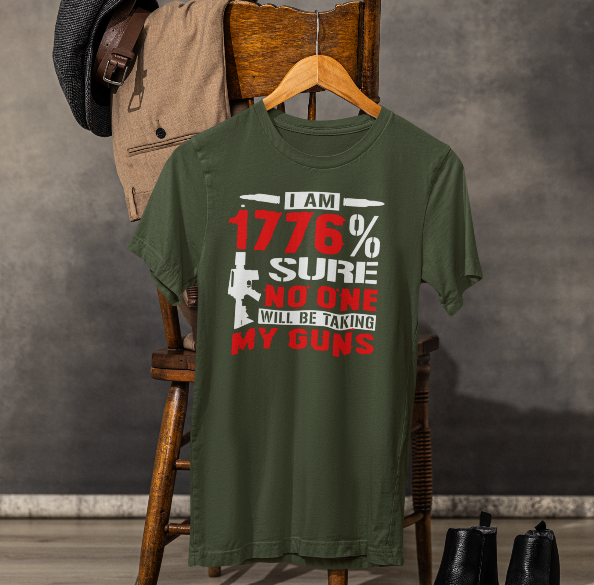 1776% Sure No One Taking My Guns Tee, 2nd Amendment Shirt, Patriotic Unisex T-Shirt, American Gun Rights, Political Tee - Premium T-Shirt from Old Glory 1776 Apparel - Just $26.99! Shop now at Old Glory 1776 Apparel