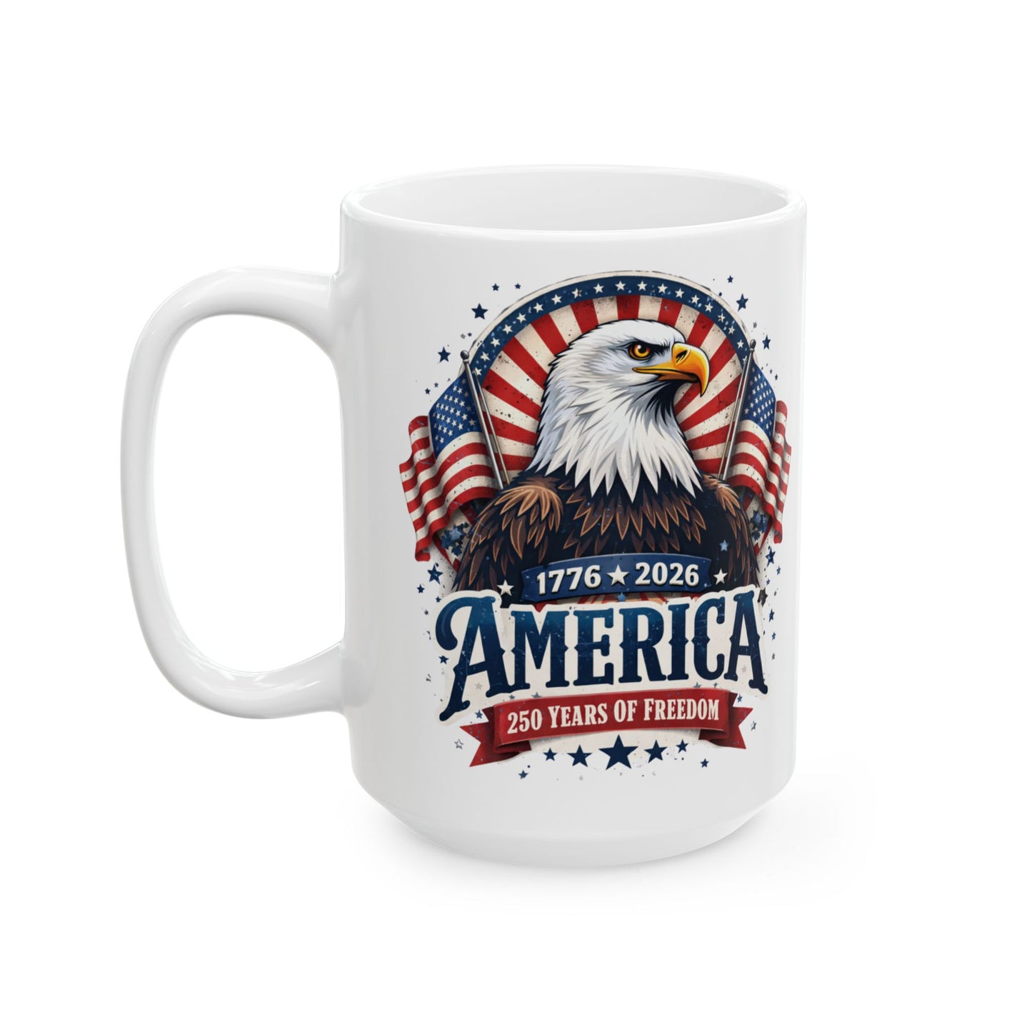 Patriotic America Ceramic Mug – USA Flag & Bald Eagle Coffee Cup (11oz, 15oz)