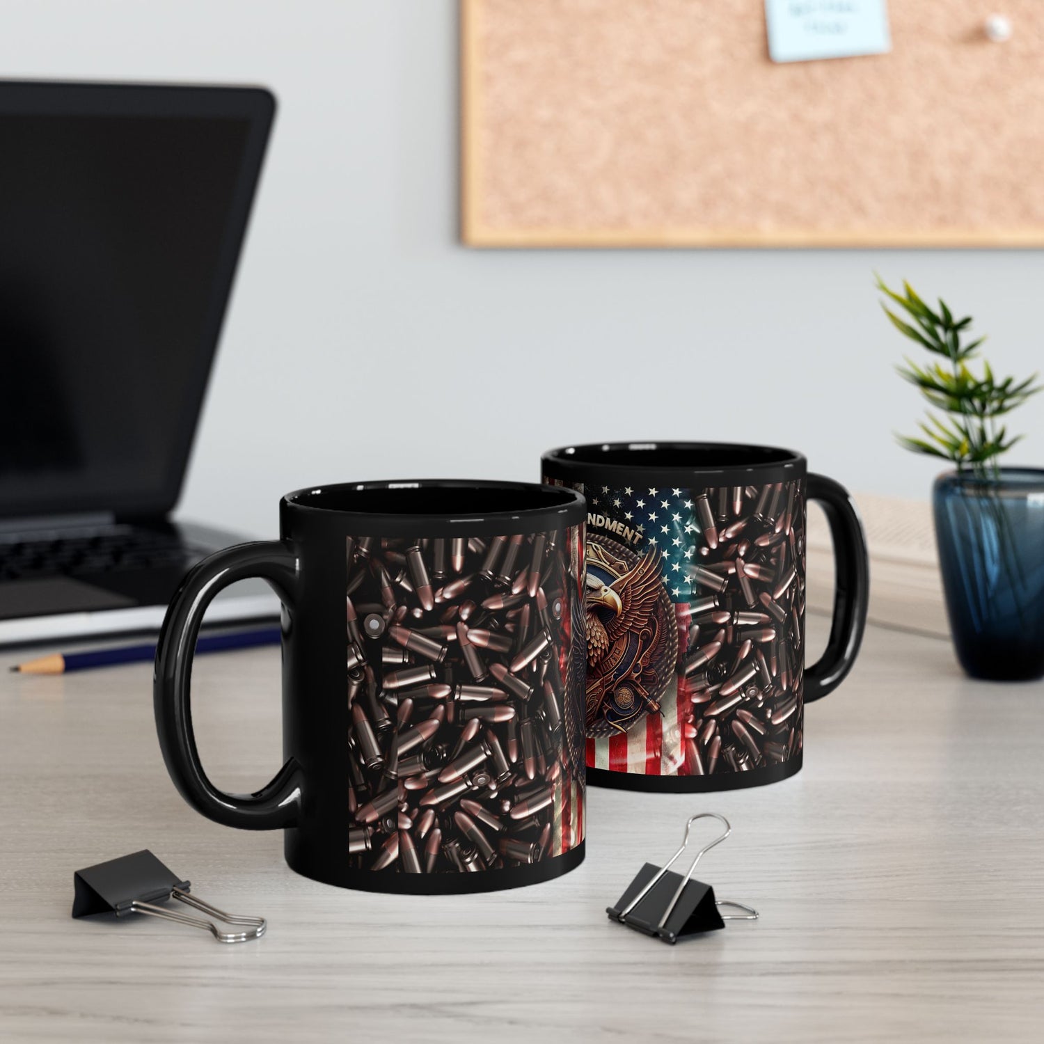 2nd Amendment Mug – Eagle Shield with Ammo and USA Flag – Patriotic Coffee Cup – 11oz & 15oz Ceramic Gift for Gun Lovers
