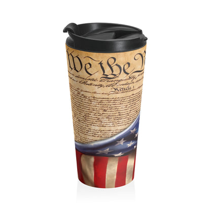 We The People, peeled back flag Patriotic 15oz Steel Travel Mug, Fourth of July Celebrations, Freedom and Liberty