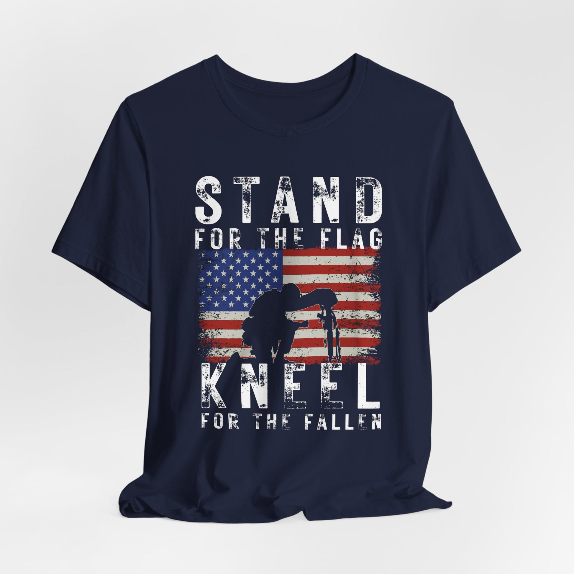 Stand for the Flag Kneel for the fallen Patriotic Unisex T-Shirt, Tee, Memorial Day Shirt, July 4th Gift, Veteran Apparel, Red White Blue - Old Glory 1776 Apparel
