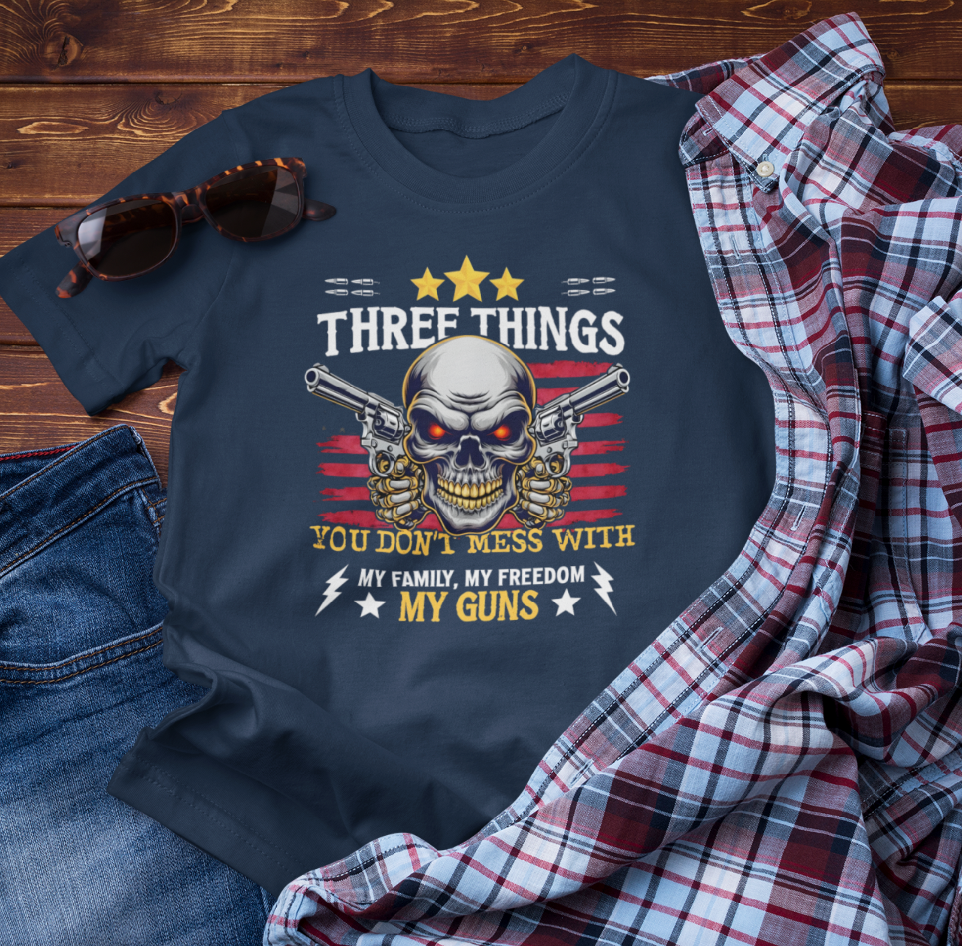 Three Things You Don't Mess With Unisex T-Shirt, My Family, My Freedom, My Guns Tee, Patriotic Shirt, USA Apparel - Premium T-Shirt from Old Glory 1776 Apparel - Just $26.99! Shop now at Old Glory 1776 Apparel