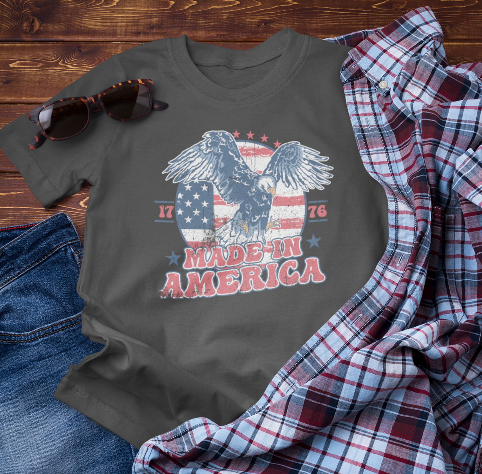 Vintage American Eagle Tee, "Made In America" Patriotic Shirt, Eagle and Flag Design, USA Tee - Old Glory 1776 Apparel