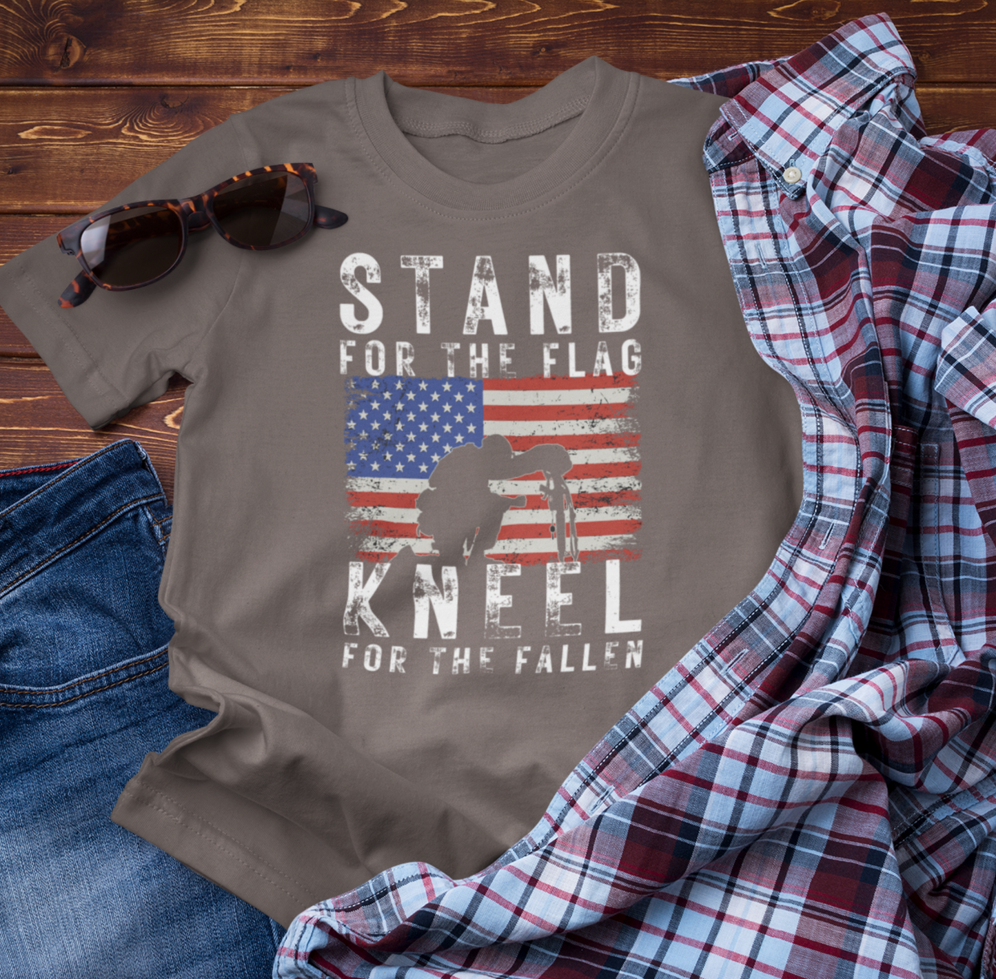 Stand for the Flag Kneel for the fallen Patriotic Unisex T-Shirt, Tee, Memorial Day Shirt, July 4th Gift, Veteran Apparel, Red White Blue - Old Glory 1776 Apparel